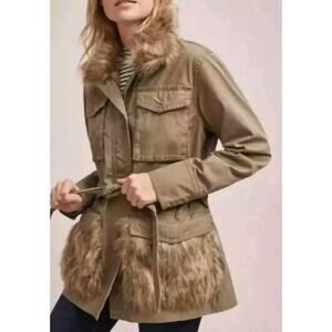 Anthropologie Utility Jacket Saskia Parka Olive Green Khaki Women S Faux Fur
